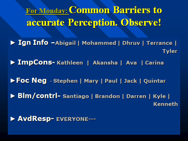 Perception Barriers Observation Assignment